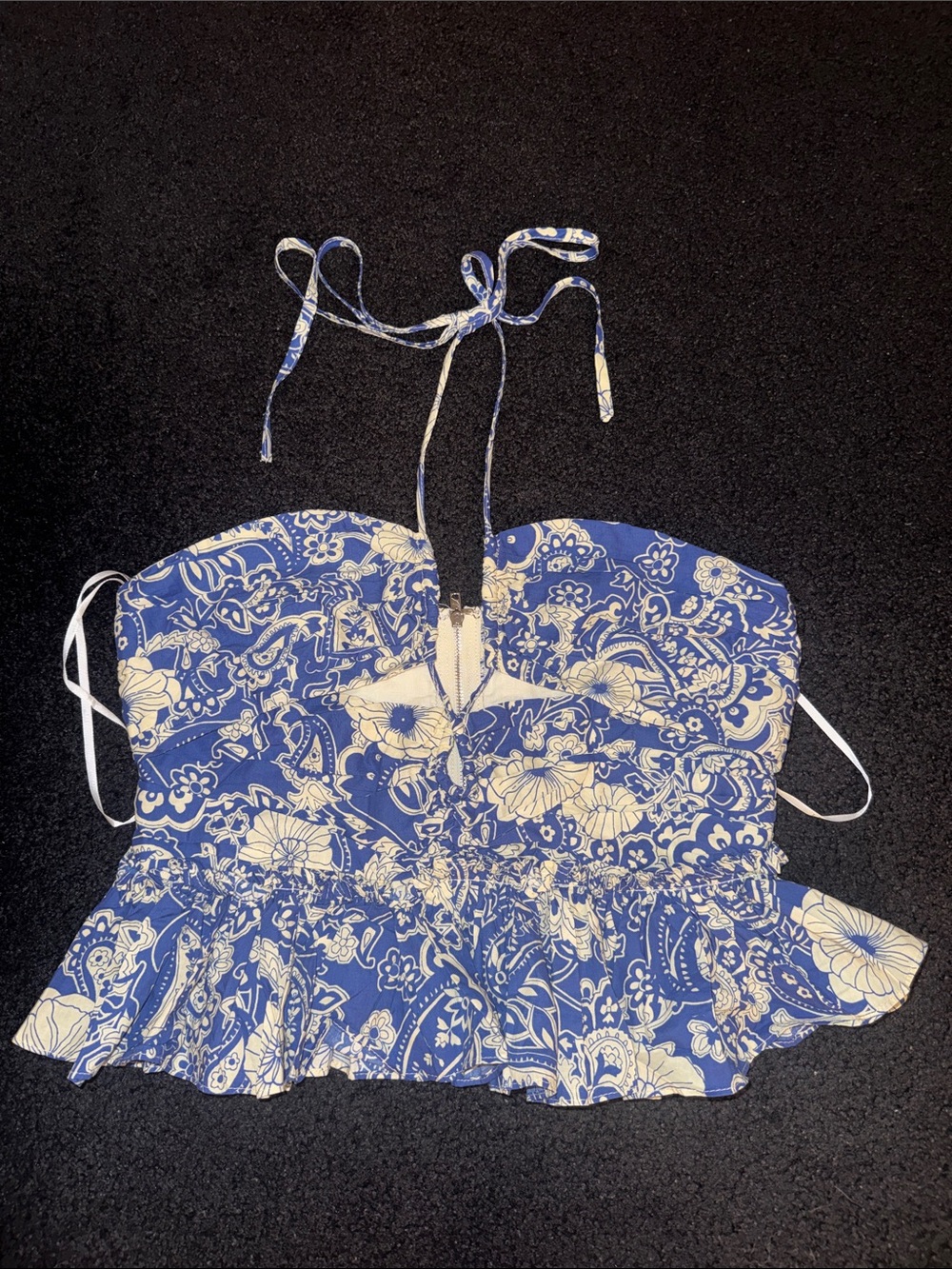 Lulu's Blue & Cream Floral Halter With Cutouts